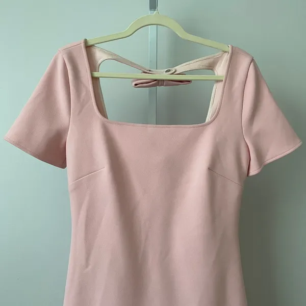 STAUD Dainty Coquette Bow Back Square Neck Mini Dress 4 Pink - Image 2