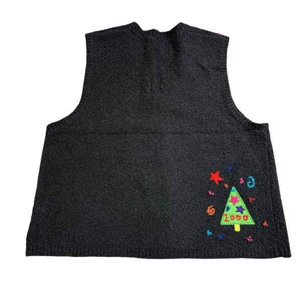 Vintage 2000 Christmas Sweater‎ Vest Womens Medium Trees Black Marisa Christina - Image 2