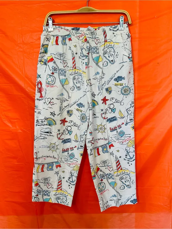 Women’s White Nautical Print Jogger Pants with Elastic Waist - Image 5
