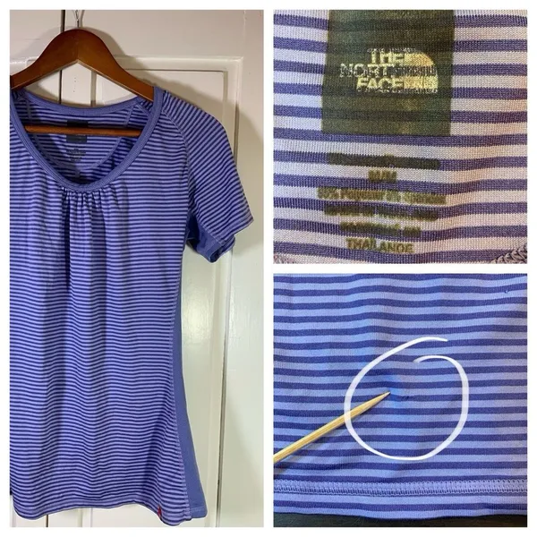 The North Face T Shirt Womens Medium Purple Stripes Outdoorsy Hiking‎ READ - Image 2