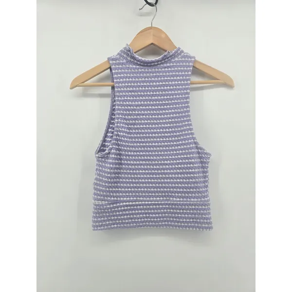 Free People Tank Top Womens XS Purple Striped Mock Neck Textured Knit Sleeveless - Image 2