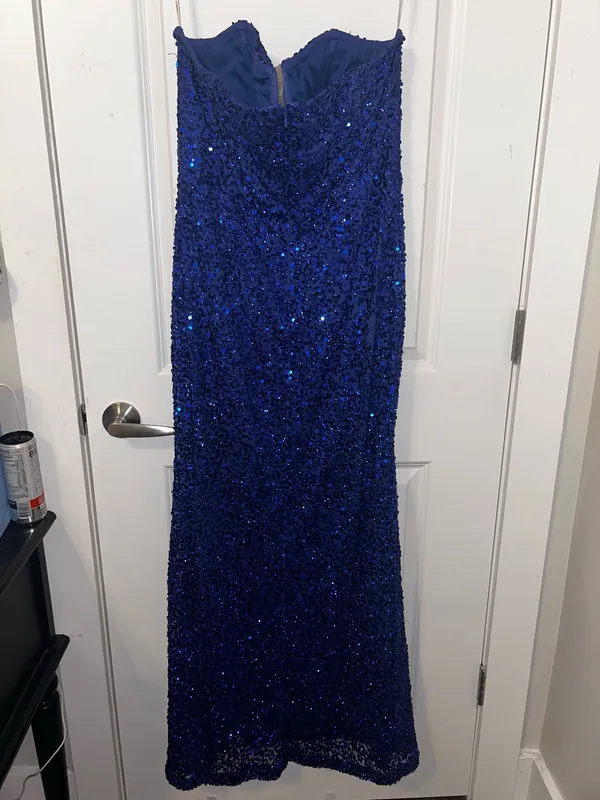 Sophia Thomas Blue Strapless Sequin Prom Dress - Image 3