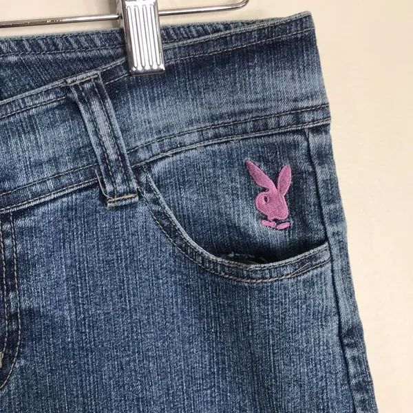Playboy Bunny Jeans Size‎ 5 Blue Flare Cut Vintage Y2K Embroidered - Image 6