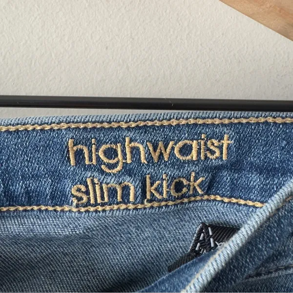 7 For All Mankind High Waist Slim Kick Jeans Dark Blue Wash Flare Jean denim EUC - Image 11