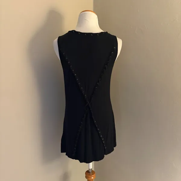 GUESS x Tiesto NWT Lace Up Eyelet Tank Top‎ Jet Black Festival Large - Image 4