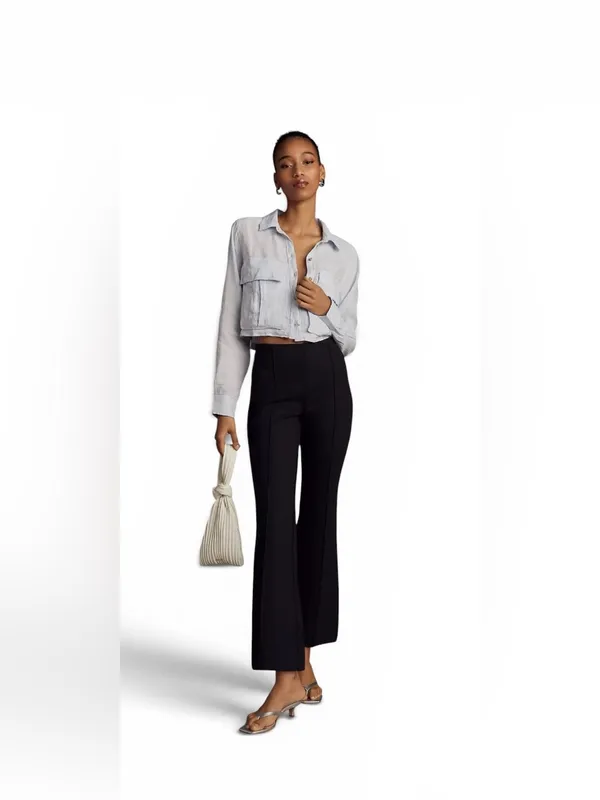 The Margot Kick-Flare Cropped Pants by Maeve Sz M Black Stretch Knit - Image 12