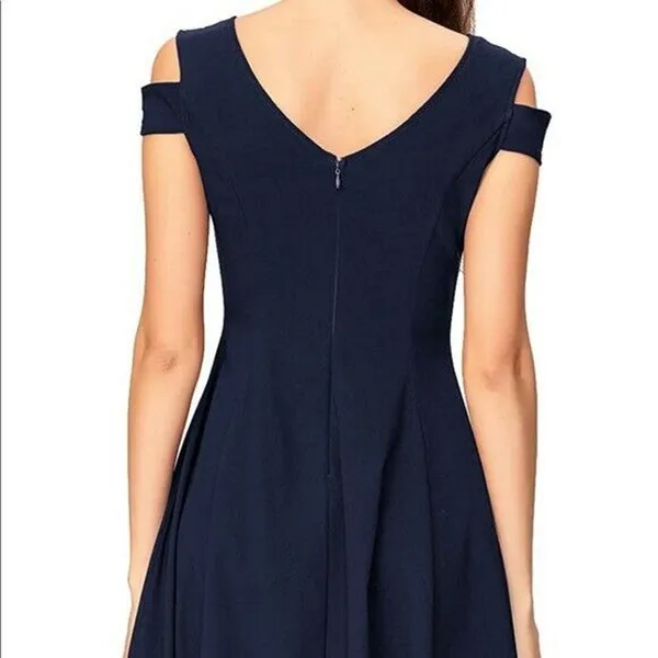 InsNova Womens Dress M‎ Cold Shoulder Navy Blue Cocktail Party Skater Solid NEW - Image 2