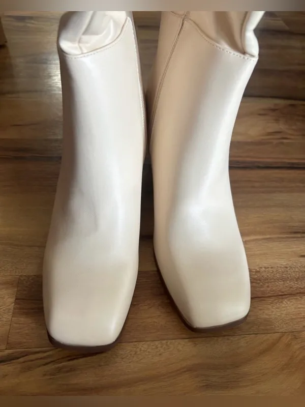 Women's Over-the-Knee Cream Leather Block Heel Boots - Image 4