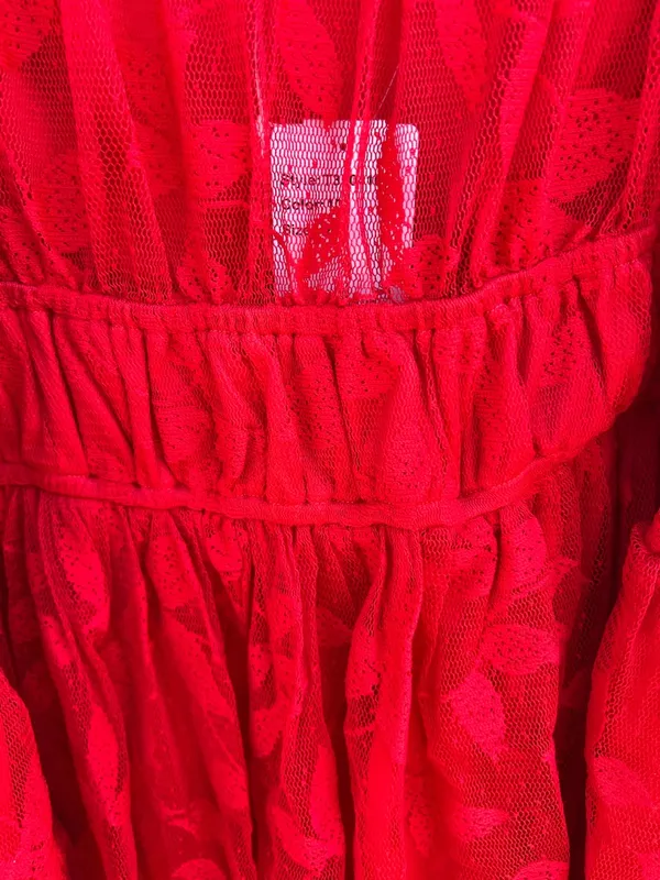 SBetro Plus 2XL Red Lace Overlay Puff Sleeve Sweetheart Mini Dress Coquette NWT - Image 13