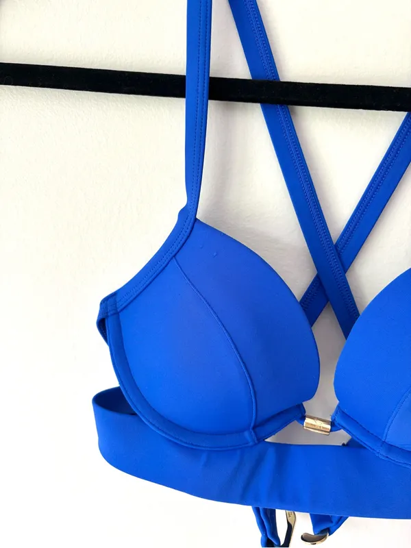 Abercrombie & Fitch Cobalt Blue Bikini Push Up Swim Top Criss Cross Straps - Image 7