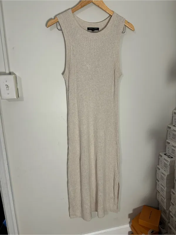 Banana Republic ribbed midi dress oatmeal large - Image 2