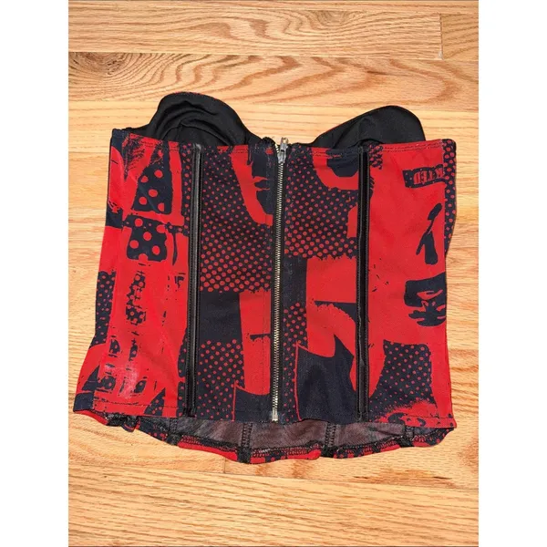 Edikted printed mesh corset fitted strapless top grunge rave festival medium - Image 3