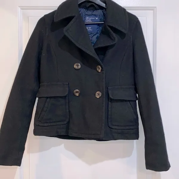 American Eagle black wool blend jacket coat size xsmall - Image 3