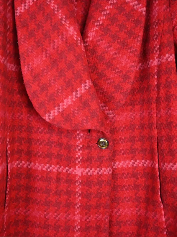 Cabi Women's XL Red Plaid Shawl Collar Evita Coat - Image 5