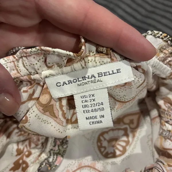 CAROLINA BELLE MONTREAL Womens 2X Paisley Career Sleeveless Ruffles Beige Top - Image 8