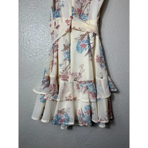 Altar'd State Ivory Floral Wrap Mini Dress Tiered Ruffle Spaghetti Strap XS - Image 5