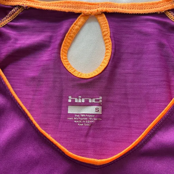 Hind Womens Small Purple Orange Activewear Running Shirt Short Sleeve Tennis - Image 2