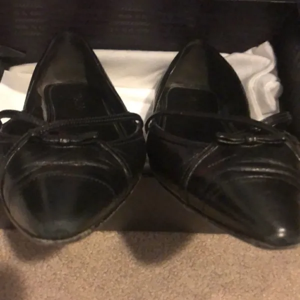 Prada Black Leather Criss-Cross Pointed Flats with Bow – Size 36.5 (Fits Like 7) - Image 2