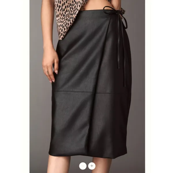 Anthropologie Maeve Faux Leather Wrap Midi Skirt - Image 2