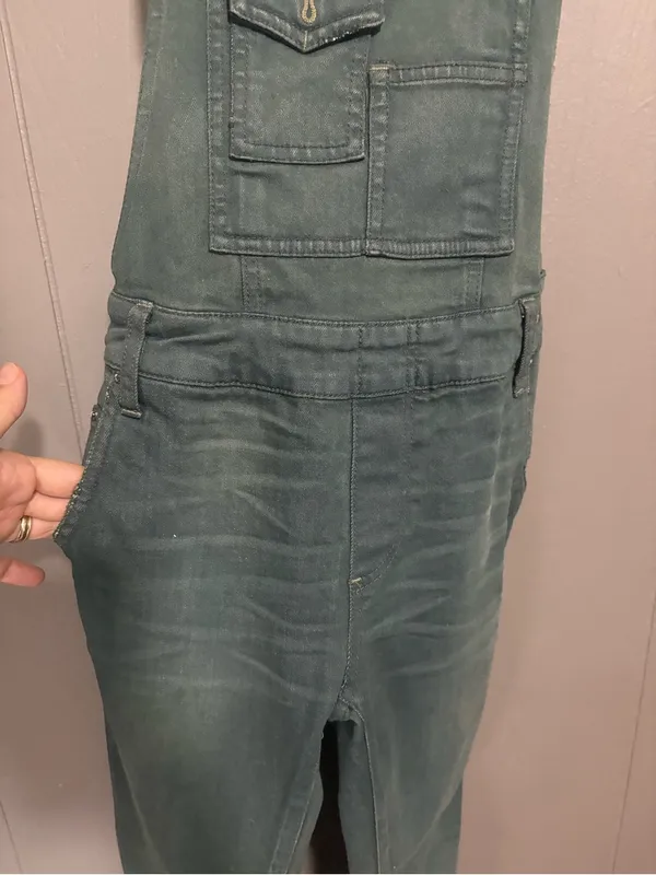 FREE PEOPLE Dark Teal Skinny Denim Overalls - Image 4