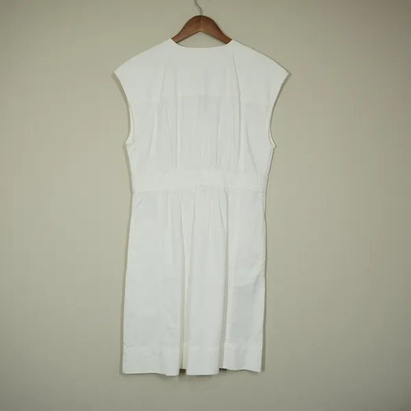 Madewell Size 10 Shirtdress White Denim Button Front Sleeveless V-Neck Capsleeve - Image 8