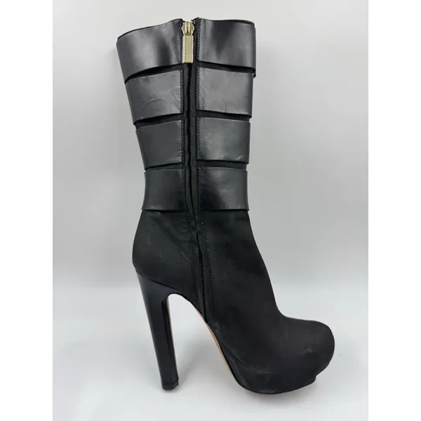Herve Leger Runway High Heel Boots Suede/Leather Black 35.5 EU 5 US - Image 8