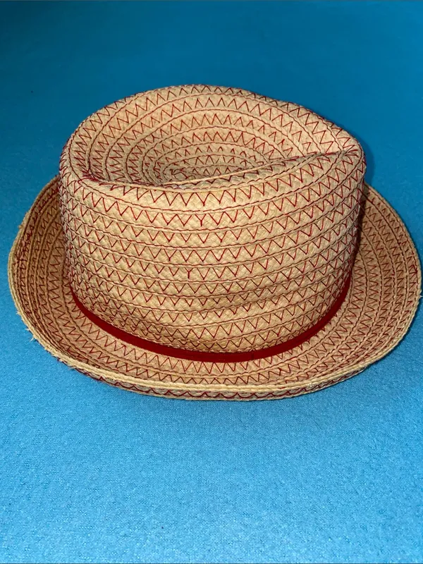 ANN TAYLOR paper straw trilby fedora pinched front red stitching size OSFA - Image 5