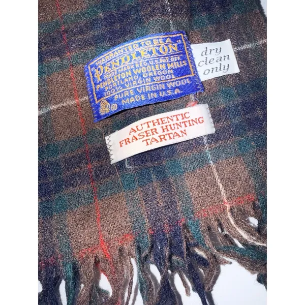 Pendleton Scarf Vintage‎ Made in USA Brown Tartan Plaid 100% Virgin Wool Unisex - Image 5