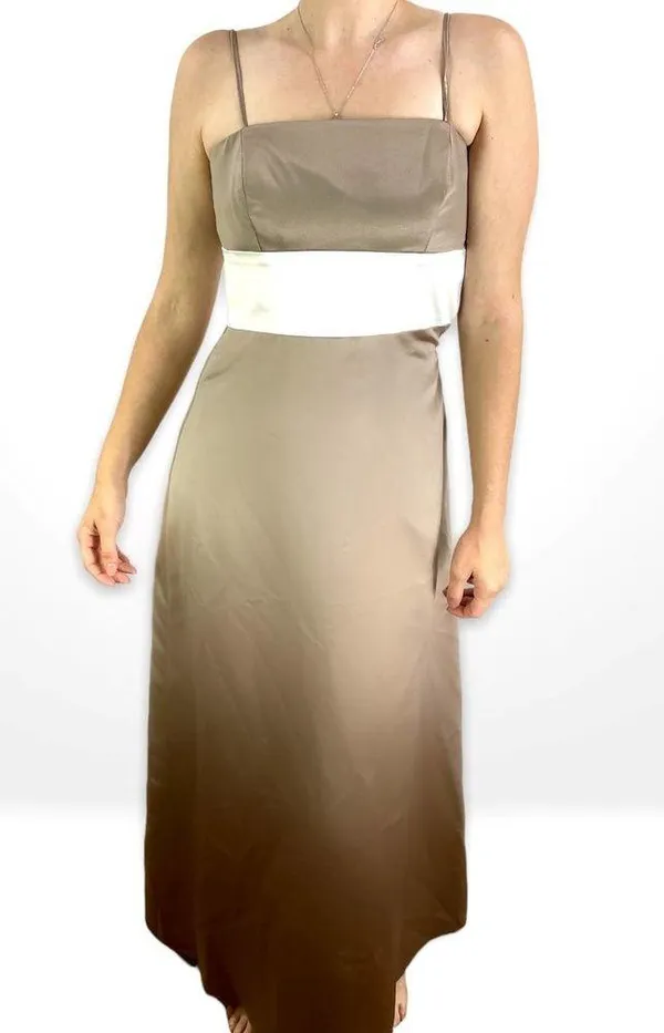 00s THREAD Vintage Brown White Striped Spaghetti Strap Maxi Gown - Image 3