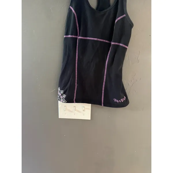 Alp-n-Rock Womens Black‎ Racerback Tank Top Purple Contrast Stitch Heart Grunge - Image 3