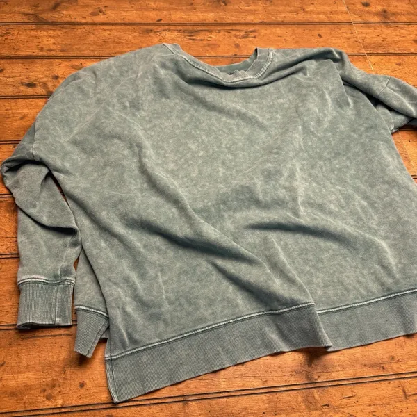 Colsie Sweatshirt‎ Womens Large Green Distressed Crewneck Pullover Lounge Top - Image 6