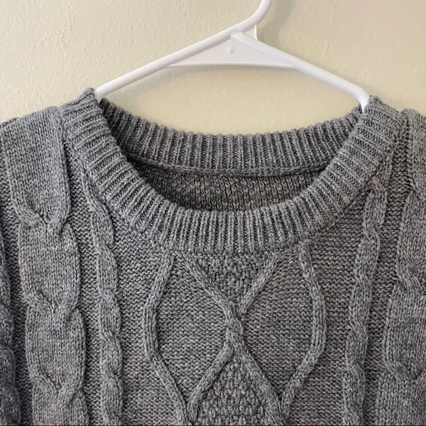 Gray cable sweater comfortable warm casual women’s winter fall too long‎ sleeves - Image 3