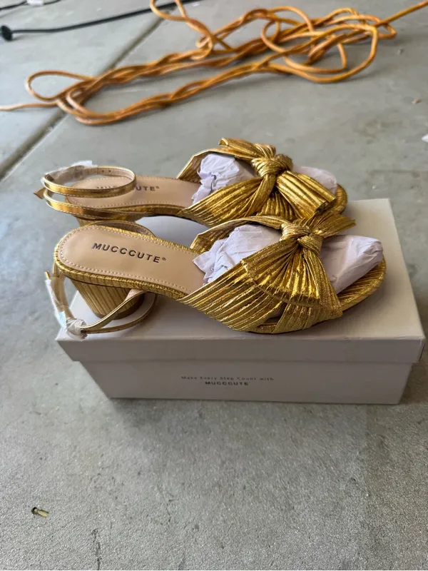 MUCCCUTE Women's Bow Knot Sandals Ankle Buckle Strap Chunky Heeled Size 6 - Image 8