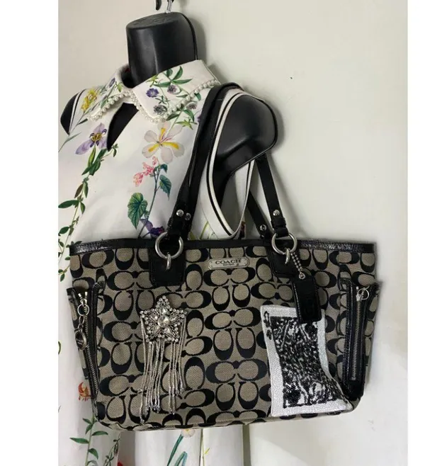 Coach Black Tote Bag Customized W/ embellishments - Image 10