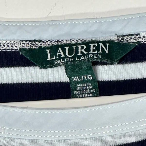 Lauren Ralph‎ Lauren Womens XL Navy Blue White Striped Boat Neck Zipper Top - Image 3