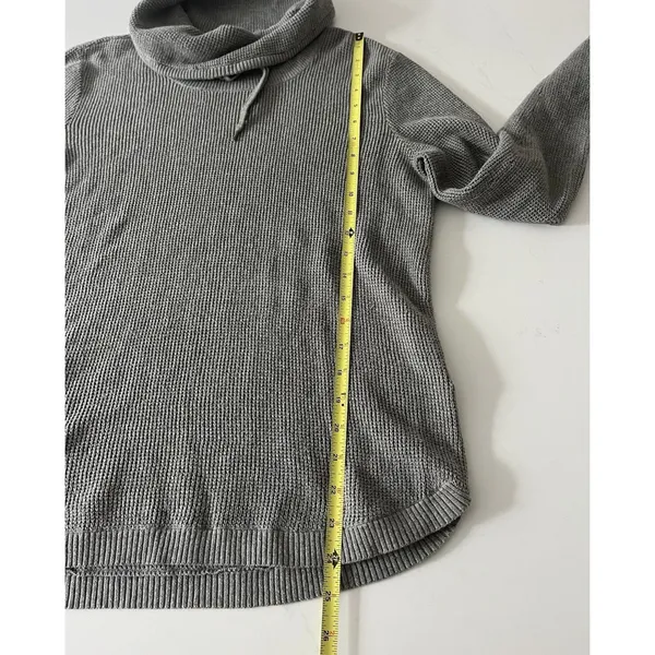 Lauren Ralph Lauren Gray Cotton Waffle-Knit Cowl Neck Logo Pullover Sweater Med - Image 8