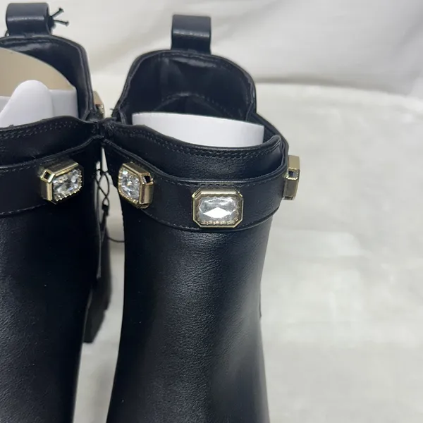 Stylish Black Ankle Boots with Gem Details Size 9 - Image 16