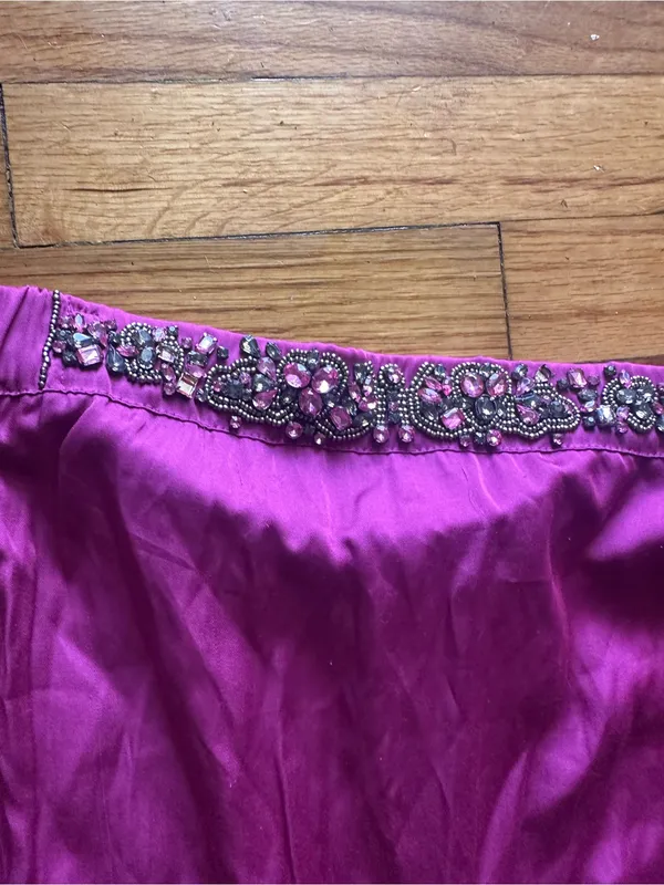Bebe Purple Strapless Satin Jumpsuit Beaded Tube Jogger Size 00 Glam Party - Image 9