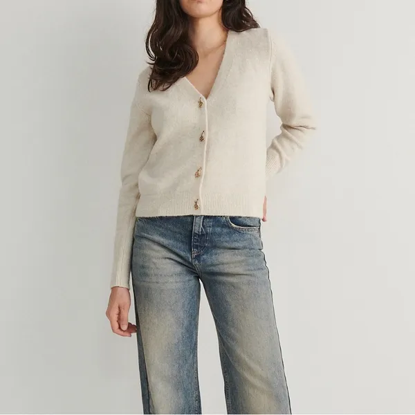 Reserved Cardigan with decorative Giraffe Buttons Cream Size Medium - Image 2