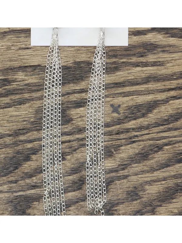 NWT Beach Chic Beaded Long Chain Drop Earrings Silver Gray / Multi 6.5" Pink - Image 4