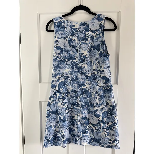 Abercrombie & Fitch Blue Floral Linen Blend Square Neck Mini Dress Size S - Image 3