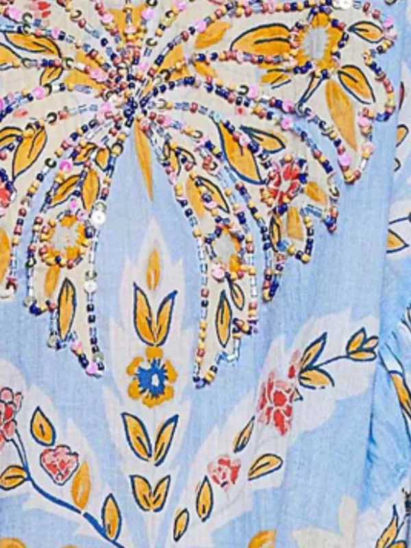 POL Wide-Leg Floral Print Pants in Light Blue & Mustard Lg - Image 2