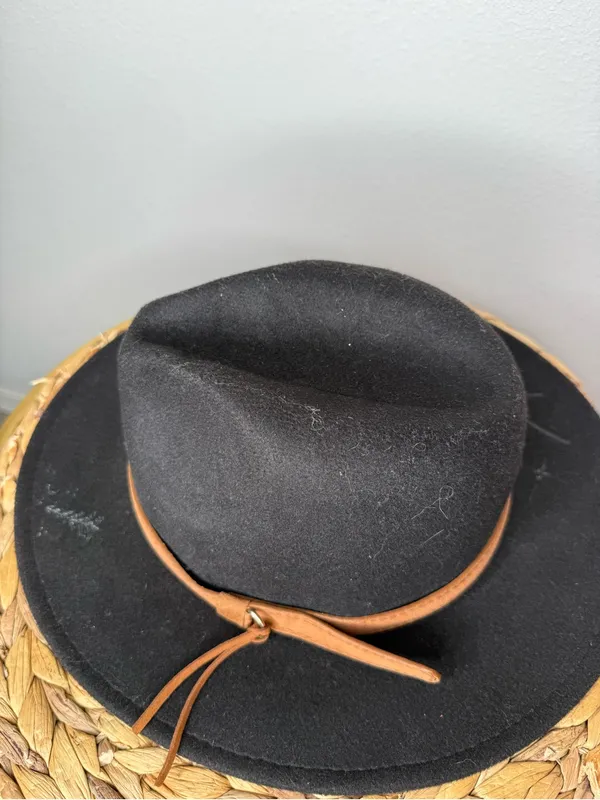 WR Black Felt Western Hat Fedora Mountain Forest hand Etching Cowboy Brown Band - Image 6