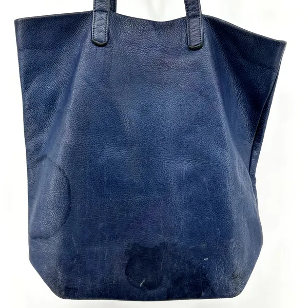 Baggu Tote Milled Leather Nubuck Bag Handbag Natural Interior Pocket Navy Blue - Image 4