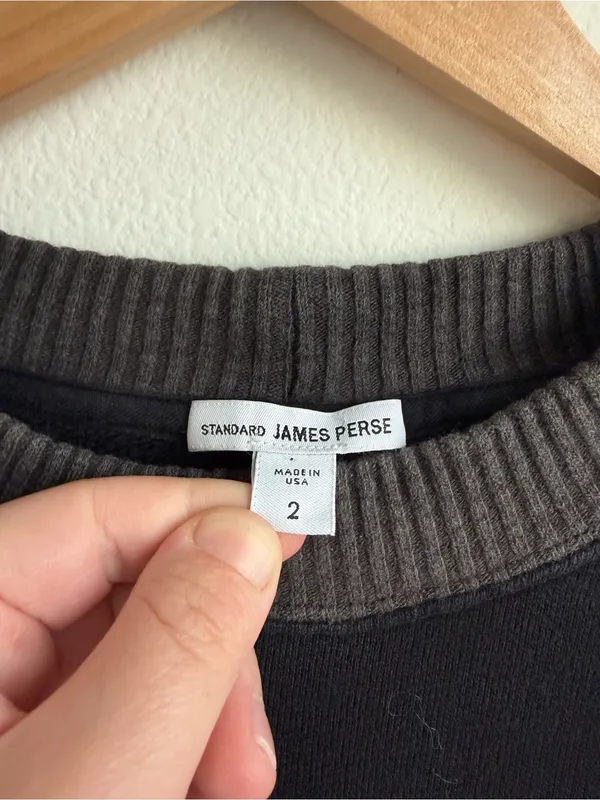 James Perse Cropped Contrast Rib Crewneck Sweatshirt Black Grey Medium - Image 3