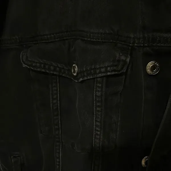 H&M divided denim Black Button Closure Jean Jacket Medium oversized #500 - Image 3