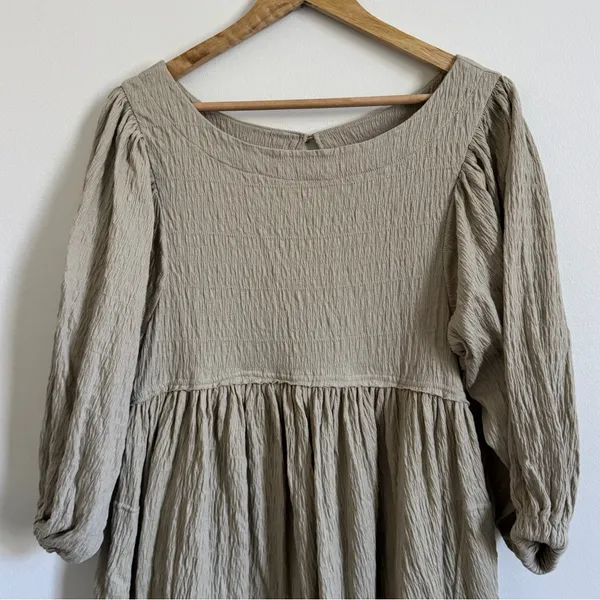 Free People FP Beach Get Obsessed Babydoll Dress size XS oversized green boho - Image 4