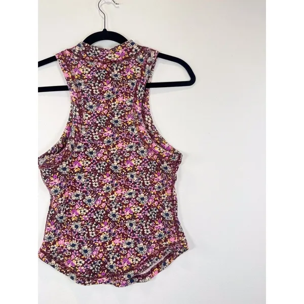 FP Movement Womens Top Pink Wishful AOP Floral Ribbed Tank Cottagecore Large - Image 9