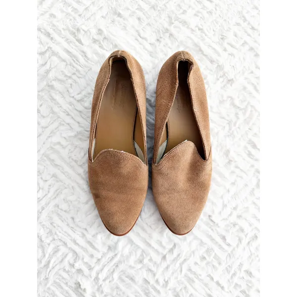 Soludos Sophia Block Heel Loafers Tan Suede Slip On Office Minimalist Chic - Image 4