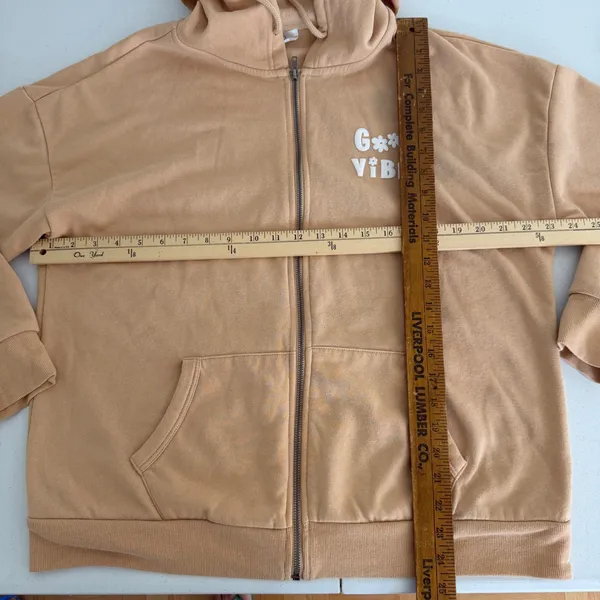 Hippie Rose Good Vibes Full Zip Hoodie and‎ Wide Leg Sweatpants Set Tan Large Loungewear - Image 9